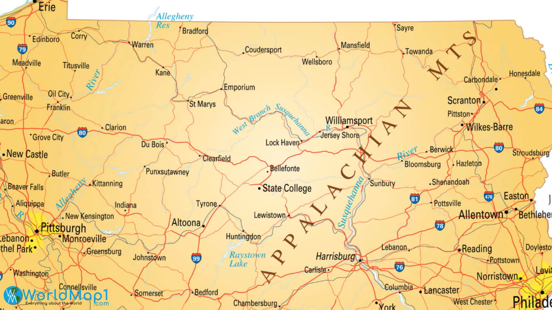 Pennsylvania Main Cities Map